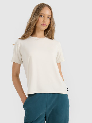 4F T-shirt z prążkowanej dzianiny z modalem damski - beżowy