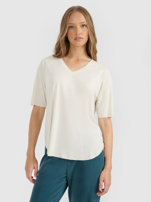 4F T-shirt oversize z modalem damski - beżowy