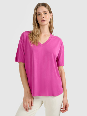 4F T-shirt oversize z modalem damski - różowy