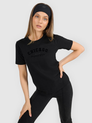 4F T-shirt regular z nadrukiem damski - czarny