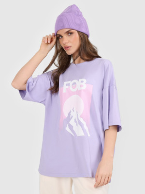 4F T-shirt loose z nadrukiem damski - fioletowy