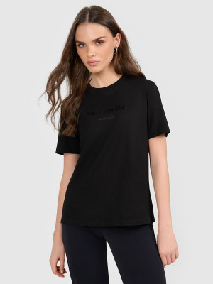 4F T-shirt loose z nadrukiem damski - czarny