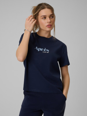 4F T-shirt boxy z nadrukiem damski - granatowy