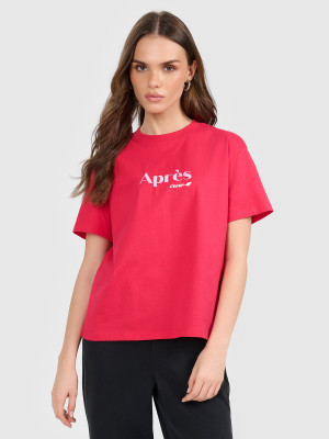 4F T-shirt boxy z nadrukiem damski - czerwony