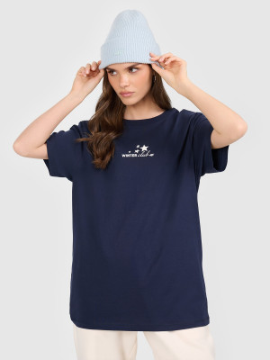4F T-shirt oversize z nadrukiem damski - granatowy