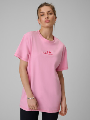 4F T-shirt oversize z nadrukiem damski - różowy