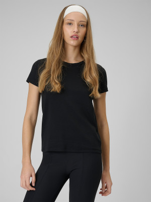 4F T-shirt slim gładki damski - czarny
