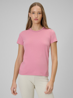 4F T-shirt slim gładki damski - różowy