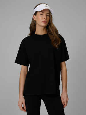 4F T-shirt loose gładki damski - czarny
