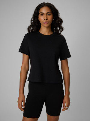 4F T-shirt regular gładki damski - czarny