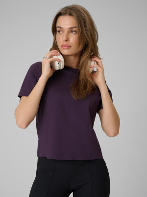 4F T-shirt regular gładki damski - fioletowy