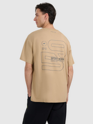 4F T-shirt oversize z nadrukiem męski - beżowy