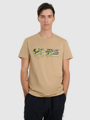 4F T-shirt regular z nadrukiem męski -  beżowy