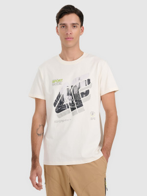 4F T-shirt regular z nadrukiem męski - biały