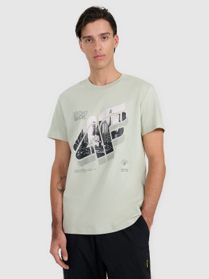 4F T-shirt regular z nadrukiem męski - turkusowy