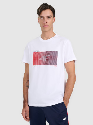 4F T-shirt regular z nadrukiem męski - biały