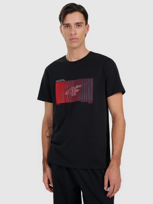 4F Tricou regular cu imprimeu pentru bărbați - negru