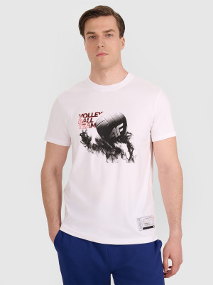 4F Tricou regular cu imprimeu pentru bărbați - alb