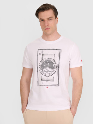 4F T-shirt regular z nadrukiem siatkarskim męski - biały