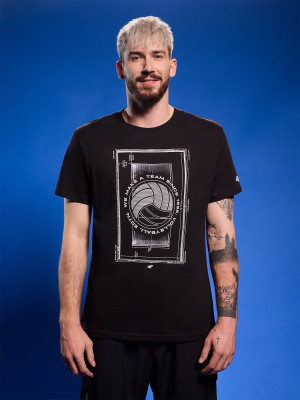 4F T-shirt regular z nadrukiem siatkarskim męski - czarny