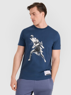 4F T-shirt regular z nadrukiem siatkarskim męski - granatowy