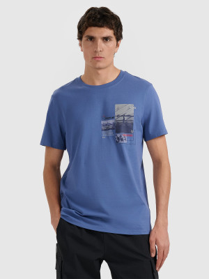4F T-shirt regular z nadrukiem męski - granatowy