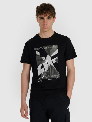 4F T-shirt regular z nadrukiem męski - czarny