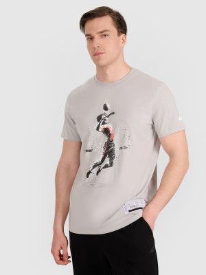 4F T-shirt regular z nadrukiem siatkarskim męski - szary