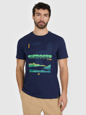 4F T-shirt regular z nadrukiem męski - granatowy