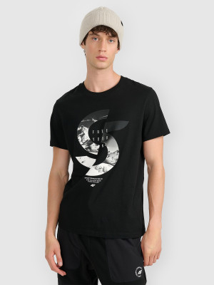 4F T-shirt regular z nadrukiem męski - czarny