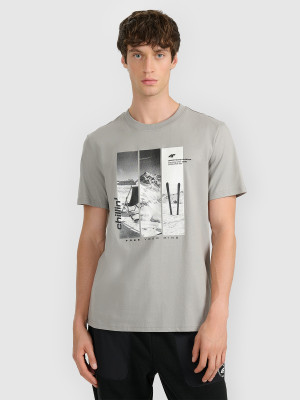 4F T-shirt regular z nadrukiem męski - szary