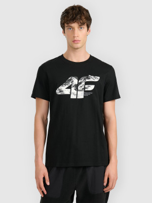 4F T-shirt regular z nadrukiem męski - czarny