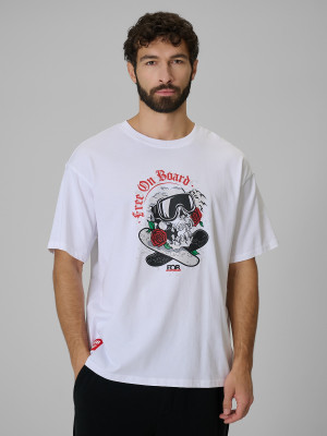 4F T-shirt loose z nadrukiem męski - biały