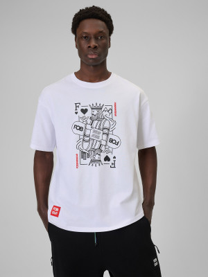 4F T-shirt loose z nadrukiem męski - biały