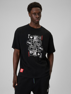 4F T-shirt loose z nadrukiem męski - czarny