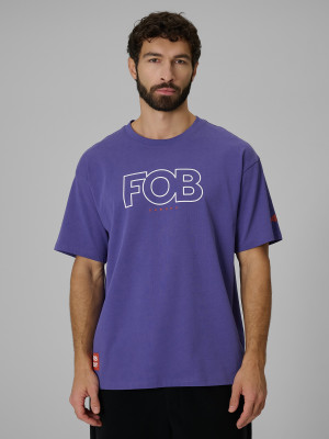 4F T-shirt loose z nadrukiem męski - fioletowy