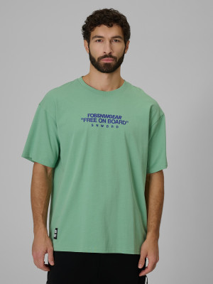 4F T-shirt loose z nadrukiem męski - miętowy