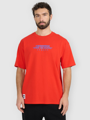 4F T-shirt loose z nadrukiem męski - czerwony