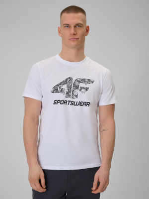 4F T-shirt regular z nadrukiem męski - biały