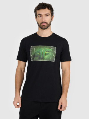 4F T-shirt regular z nadrukiem męski - czarny