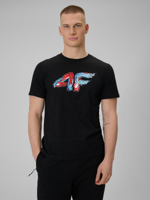 4F T-shirt regular z nadrukiem męski - czarny