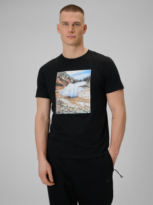 4F T-shirt regular z nadrukiem męski - czarny