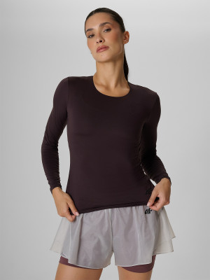 4F Longsleeve treningowy slim szybkoschnący damski - brązowy