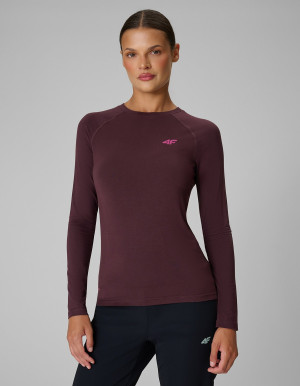 4F Longsleeve trekkingowy z włókna bambusowego damski - brązowy
