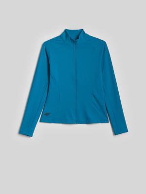 4F Bluza treningowa slim bez kaptura damska - turkusowa
