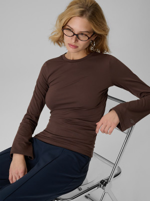 4F Longsleeve slim damski - brązowy
