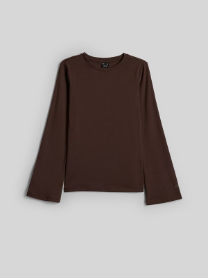 4F Longsleeve slim damski - brązowy
