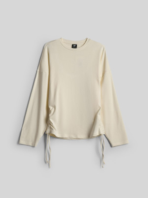 4F Longsleeve slim z marszczeniami damski - kremowy
