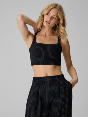 4F Crop-top slim w paski damski - czarny