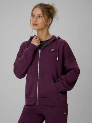 4F Bluza dresowa loose z kapturem damska - fioletowa